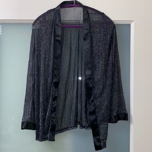Luxe Glitter Sheer Black silver cardigan bell sleeve top